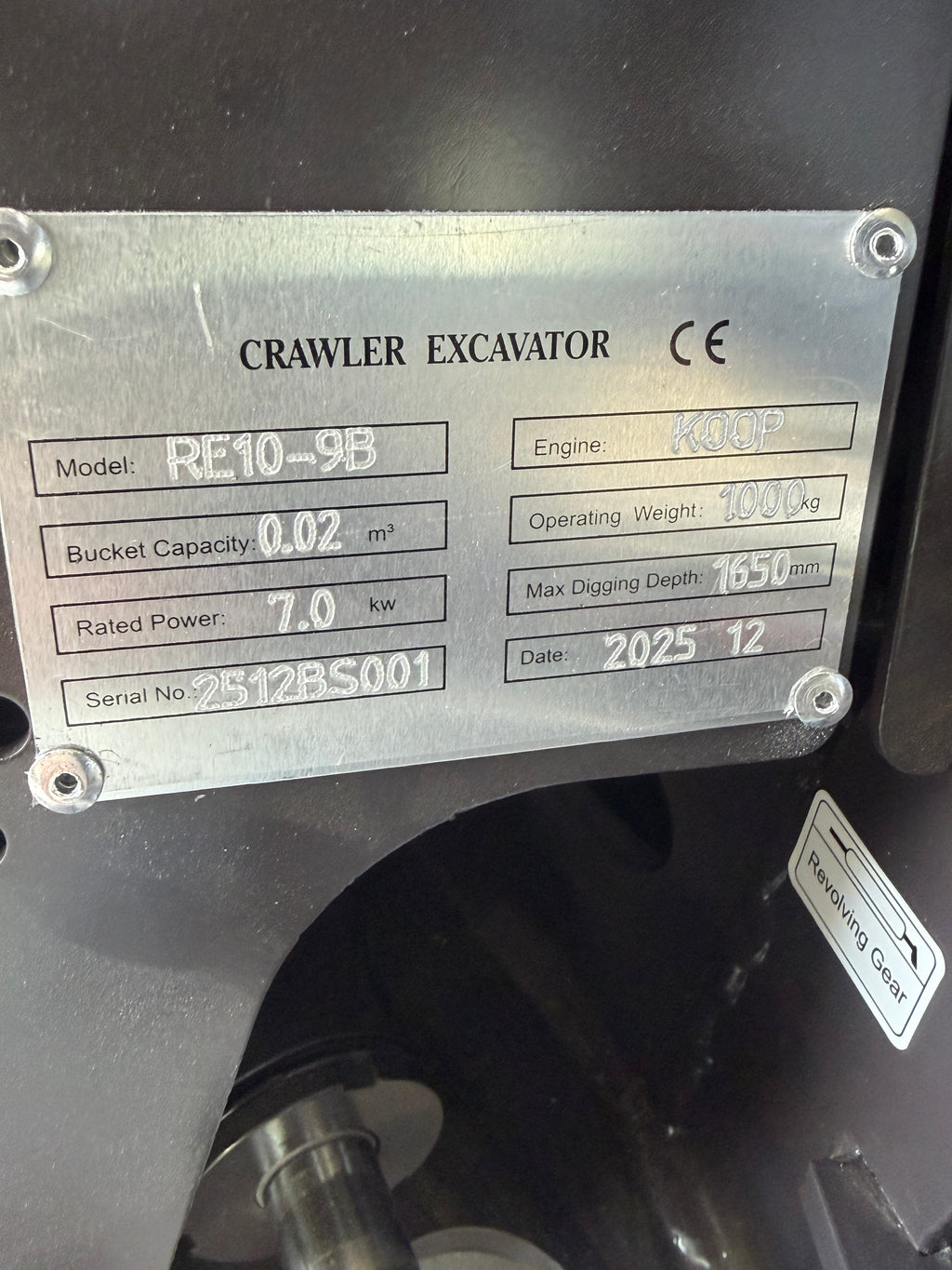 Raptor RE10-9B Mini Excavator