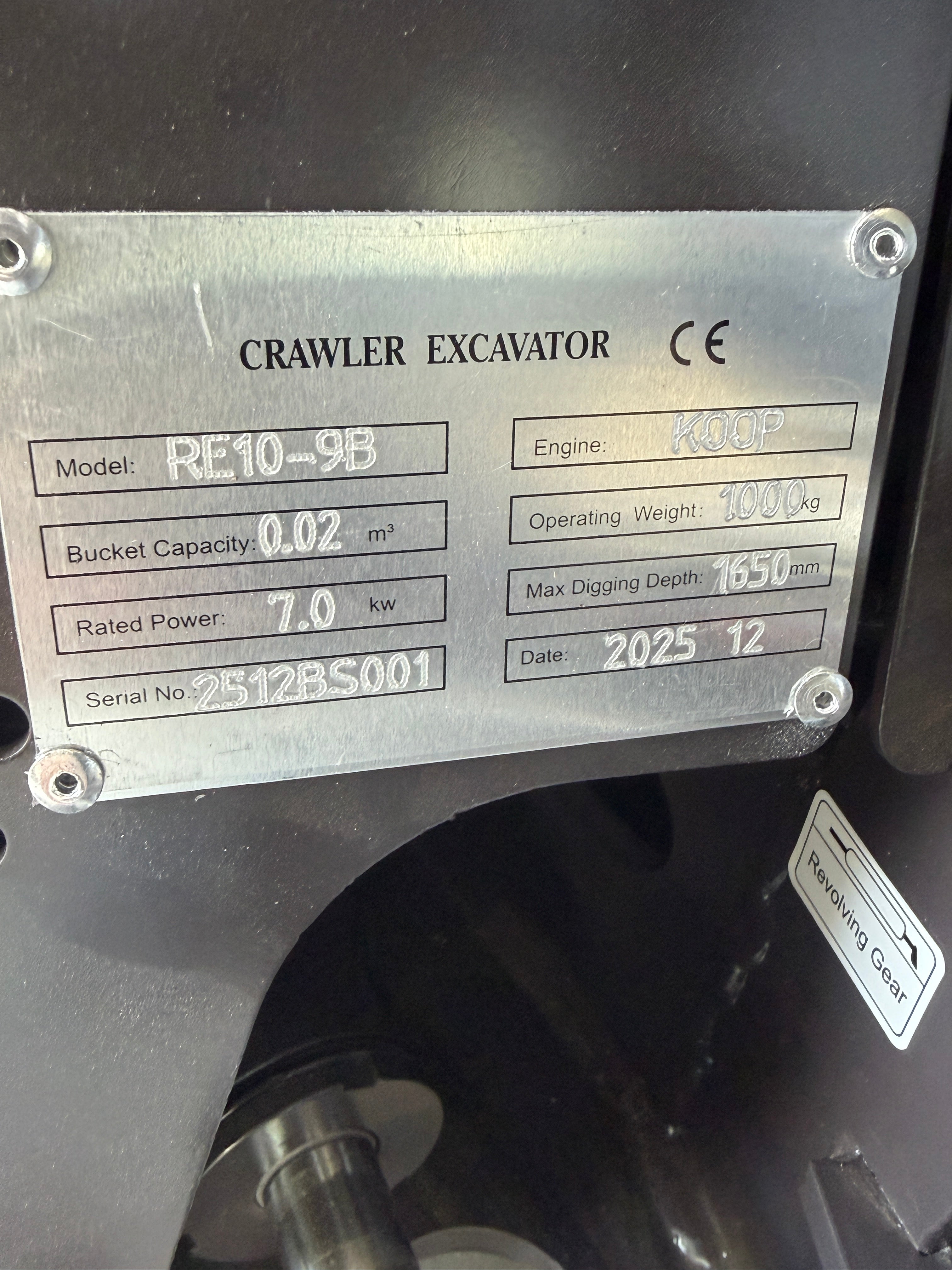 Raptor RE10-9B Mini Excavator